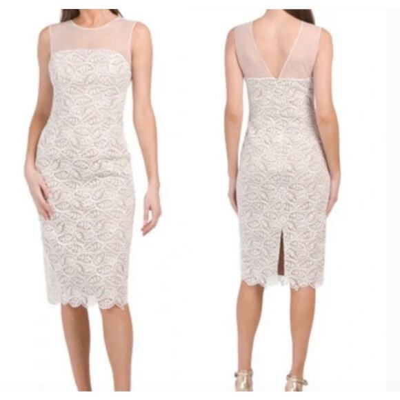 Dress the Population Tegan Illusion Mesh Embroidered Lace Cocktail Dress NEW S - Picture 1 of 13